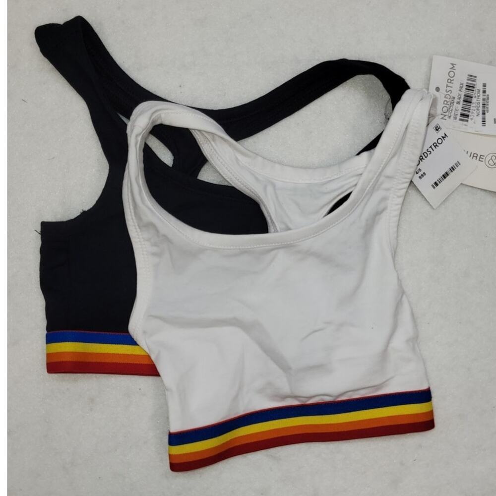 Treasure & Bond Girls Black and White Rainbow-Trim Sports Bras